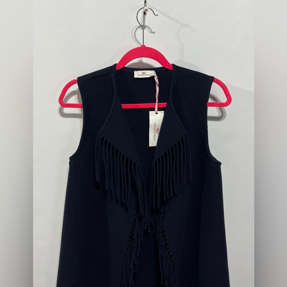 Vineyard Vines Wool Blend  Fringe Sweater Vest In Vineyard Navy Size XXS NWT‎ - Picture 5 of 8
